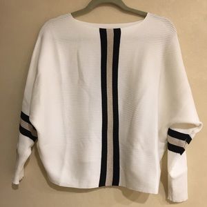 NEW White sweater with black/tan stripe